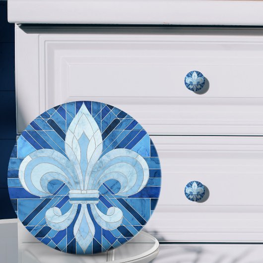 Fleur-de-lis - Blauw Marmer mozaïek kunst Keramische Knop