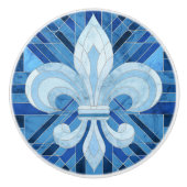 Fleur-de-lis - Blauw Marmer mozaïek kunst Keramische Knop (Voorkant)