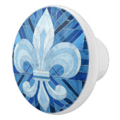 Fleur-de-lis - Blauw Marmer mozaïek kunst Keramische Knop (Rechts)