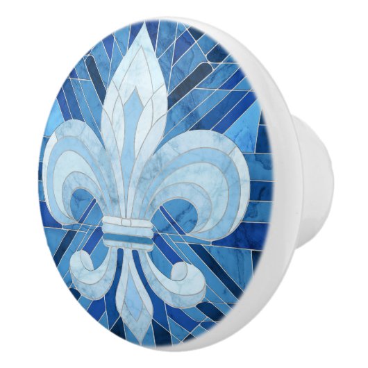 Fleur-de-lis - Blauw Marmer mozaïek kunst Keramische Knop (Rechts)
