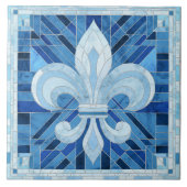 Fleur-de-lis - Blauw Marmer mozaïek kunst Tegeltje (Voorkant)