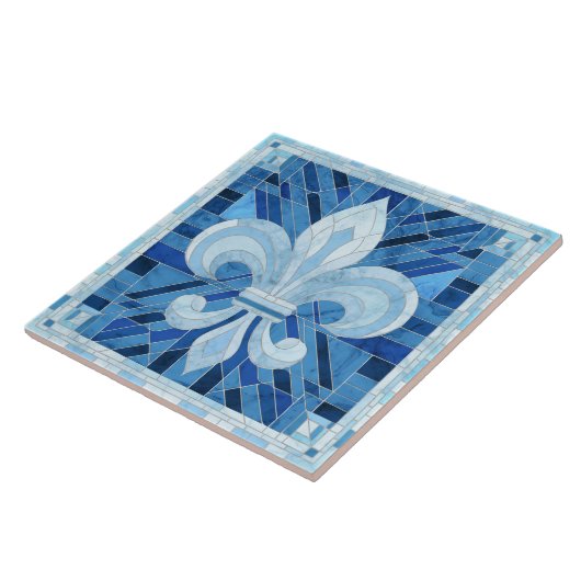 Fleur-de-lis - Blauw Marmer mozaïek kunst Tegeltje (Zijkant)