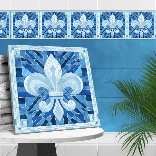 Fleur-de-lis - Blauw Marmer mozaïek kunst Tegeltje