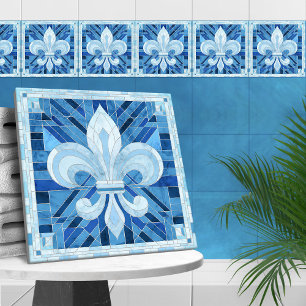 Fleur-de-lis - Blauw Marmer mozaïek kunst Tegeltje