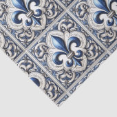 Fleur De Lis Blauwe en Witte Tegelmotief Decoupage Tissuepapier (Detail)