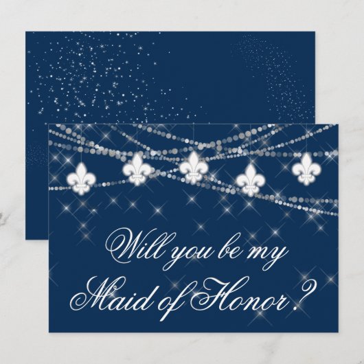 Fleur de Lis Blauwe Lichten | Be My Maid of Honor (Voorkant / Achterkant)
