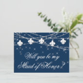 Fleur de Lis Blauwe Lichten | Be My Maid of Honor (Staand voorkant)