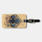 "fleur de lis"-blauwe metalen grijpeffecten bagagelabel (Voorkant horizontaal)