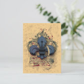  "fleur de lis"-blauwe metalen grijpeffecten briefkaart (Staand voorkant)