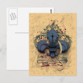  "fleur de lis"-blauwe metalen grijpeffecten briefkaart (Voorkant / Achterkant)