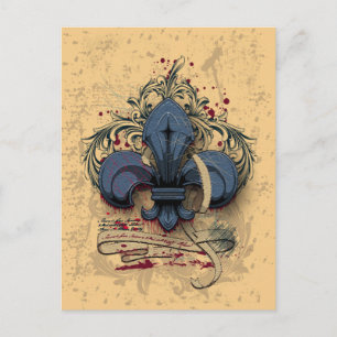  "fleur de lis"-blauwe metalen grijpeffecten briefkaart
