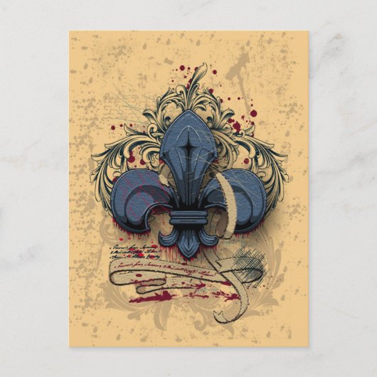  "fleur de lis"-blauwe metalen grijpeffecten briefkaart (Voorkant)