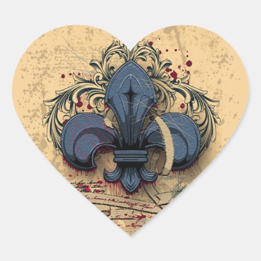  "fleur de lis"-blauwe metalen grijpeffecten hart sticker (Voorkant)