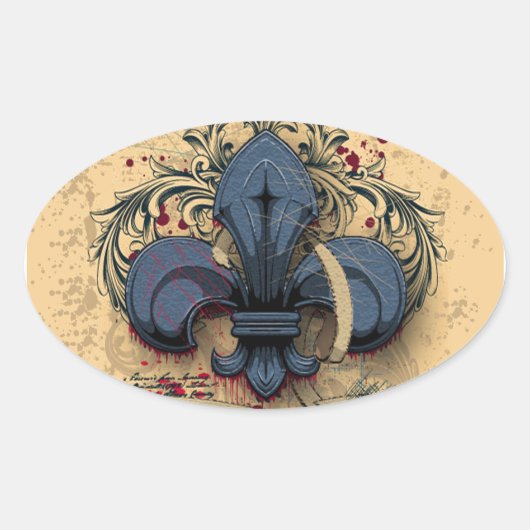  "fleur de lis"-blauwe metalen grijpeffecten ovale sticker (Voorkant)