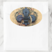  "fleur de lis"-blauwe metalen grijpeffecten ovale sticker (Tas)