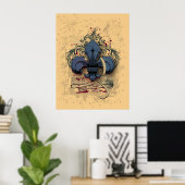  "fleur de lis"-blauwe metalen grijpeffecten poster (Thuiskantoor)