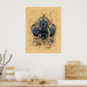  "fleur de lis"-blauwe metalen grijpeffecten poster (Keuken)