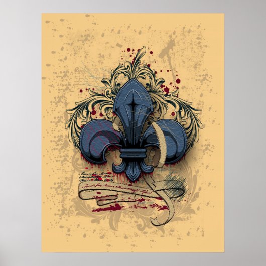  "fleur de lis"-blauwe metalen grijpeffecten poster (Voorkant)