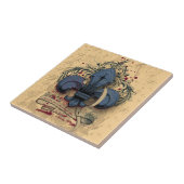  "fleur de lis"-blauwe metalen grijpeffecten tegeltje (Zijkant)