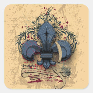  "fleur de lis"-blauwe metalen grijpeffecten vierkante sticker