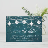 Fleur de Lis Blauwgroen lichten | Moody Dark Weddi Save The Date (Staand voorkant)