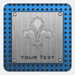 Fleur de lis; blik van geborsteld metaal vierkante sticker