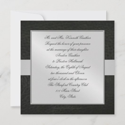 Fleur De Lis Blk Faux Leather Monogram Uitnodiging (Achterkant)