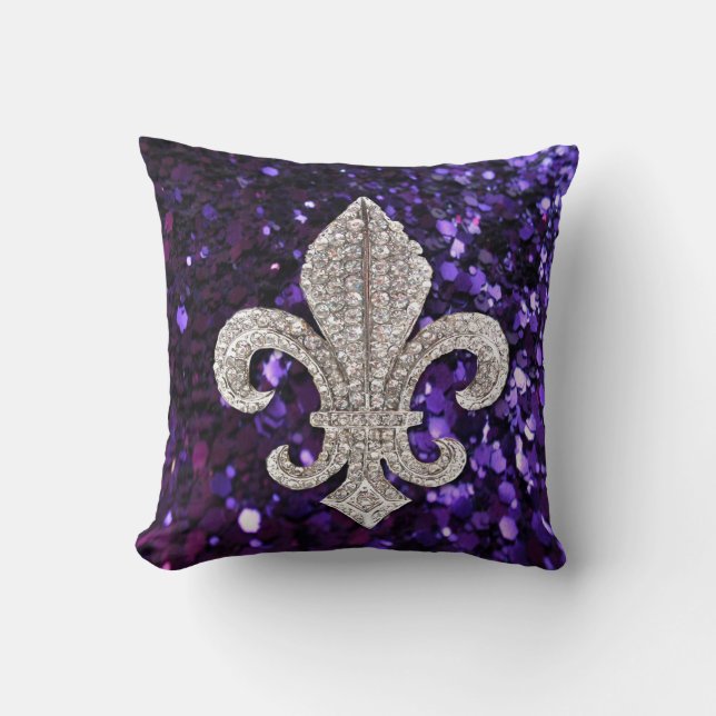 Fleur De Lis Bloem New Orleans Juweel Glans Kussen (Voorkant)