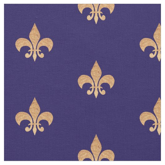 Fleur De Lis Blue Gold . Koninklijk  patroon Stof (Close Up)