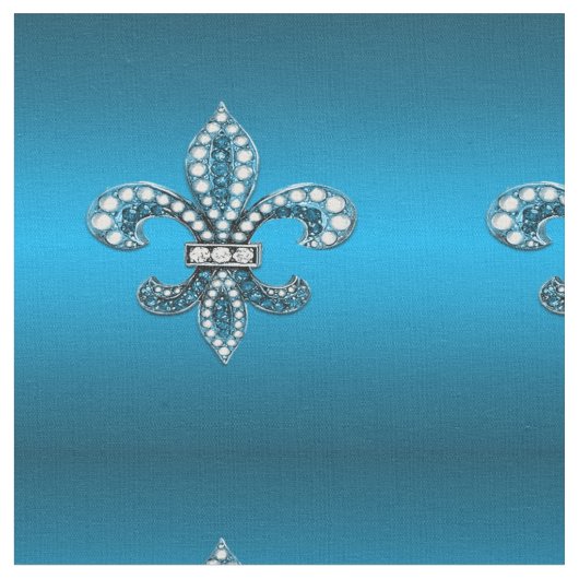 Fleur De Lis Blue Satin Stof (Close Up)