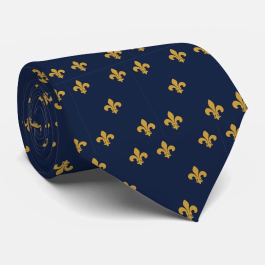 Fleur De Lis Blue Tegels Stropdas (Opgerold)
