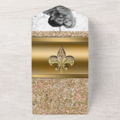 Fleur-de-lis Blush Pink Gold Glitter Glam Wedding All In One Uitnodiging (Buitenkant)