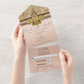 Fleur-de-lis Blush Pink Gold Glitter Glam Wedding All In One Uitnodiging (Afscheurbaar)