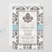 Fleur de Lis Bridal Shower Invitation Blue Kaart (Voorkant)
