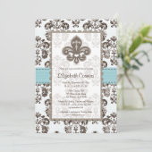 Fleur de Lis Bridal Shower Invitation Blue Kaart (Staand voorkant)