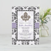 Fleur de Lis Bridal Shower Invitations Paars Gold Kaart (Staand voorkant)