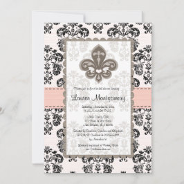 Fleur de Lis Bridal Shower Invitations Pink Black Kaart