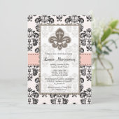 Fleur de Lis Bridal Shower Invitations Pink Black Kaart (Staand voorkant)