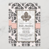 Fleur de Lis Bridal Shower Invitations Pink Black Kaart (Voorkant / Achterkant)