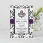Fleur de Lis Bridal Shower Invitations Plum Black Kaart (Staand voorkant)