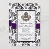 Fleur de Lis Bridal Shower Invitations Plum Black Kaart (Voorkant / Achterkant)