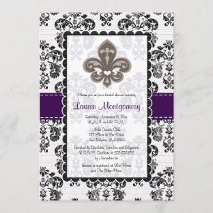 Fleur de Lis Bridal Shower Invitations Plum Black Kaart