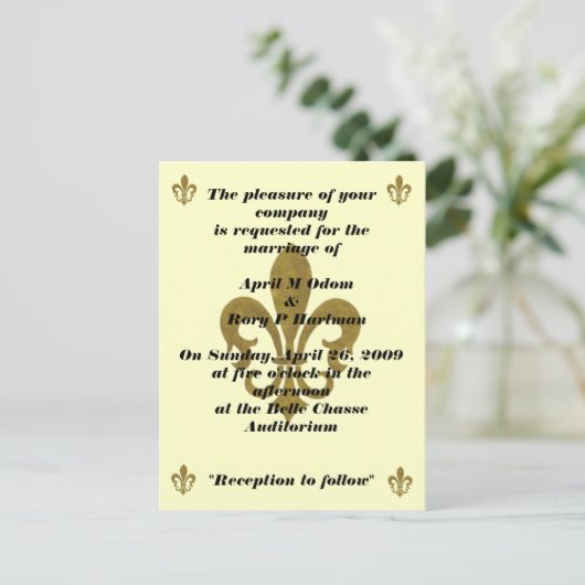 fleur de lis bruiloft briefkaart uitnodiging (Staand voorkant)