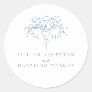 Fleur de lis bruiloft dank u wit blauw gunst ronde sticker
