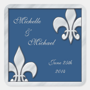Fleur de Lis Bruiloft Zilveren en Blauwe Stickers
