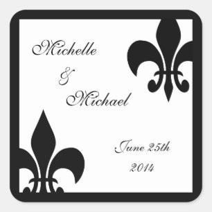 Fleur de Lis Bruiloft Zwart Wit Vierkante Sticker
