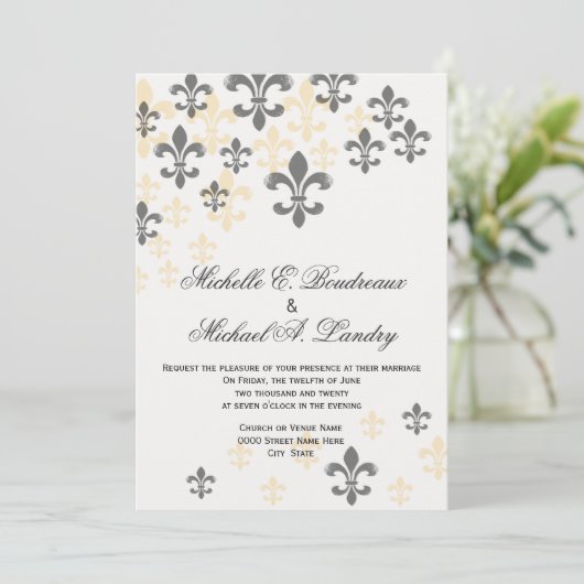 Fleur de Lis Cascade Informal Wedding Kaart (Staand voorkant)