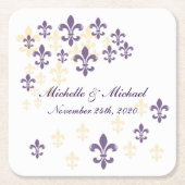 Fleur de Lis Cascade Paarse Gele Onderzetters (Voorkant)