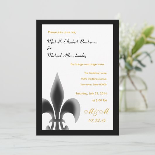 Fleur de Lis Casual Wedding Kaart (Staand voorkant)