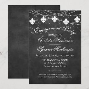 Fleur de Lis Charcoal Lights   Engagement Party Kaart